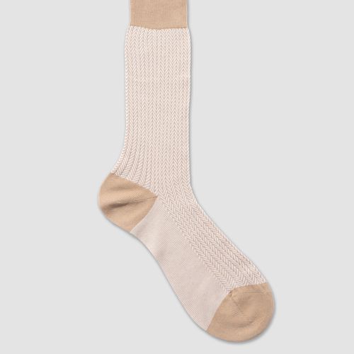 Herringbone Cotton Mid-calf Socks - Khaki