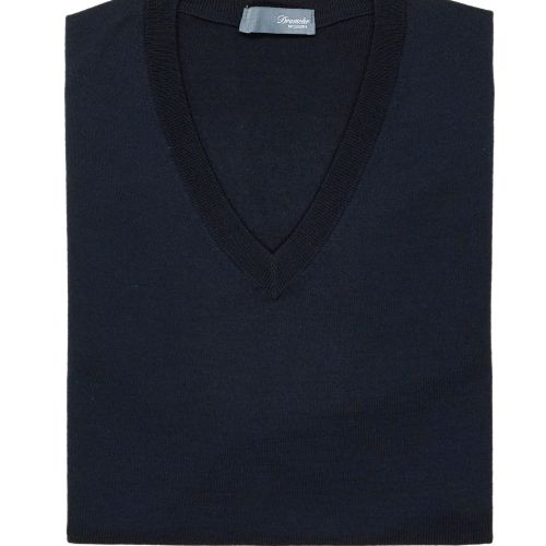 Drumohr Navy Extra Fine Merino Wool V-neck Sweater (NOS)