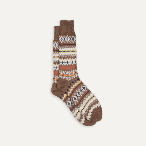 Brown Fair Isle Wool Cotton Socks