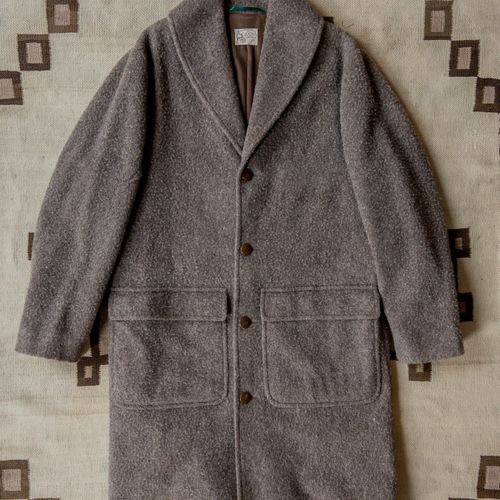 Shawl Collar Wool Overcoat - Brown/Cream Twill Casentino