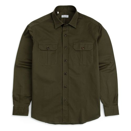 Salvatore Piccolo Cotton Gabardine Military Shirt: Olive