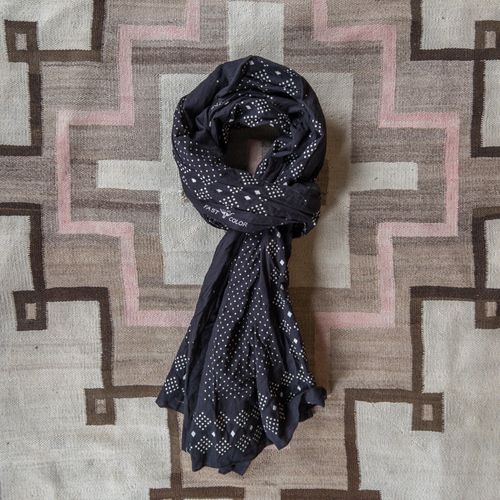 Indigo Discharge Selvedge Bandana Scarf - Black Overdye