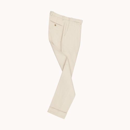 Garment Washed Flat Front Trouser - Cream Cotton Drill