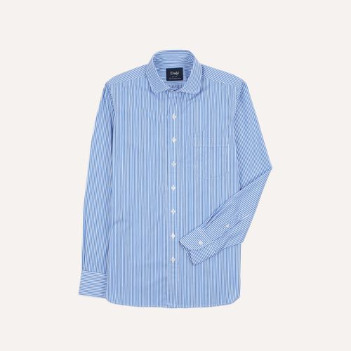 Blue Narrow Stripe Poplin Club Collar Shirt