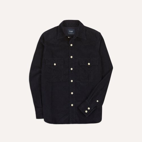 Navy Corduroy Two-Pocket Western Shirt