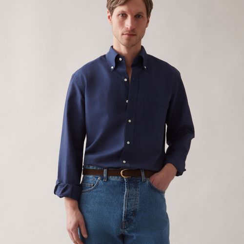 FERDINAND Cotton/Linen Button Down Shirt Navy Navy