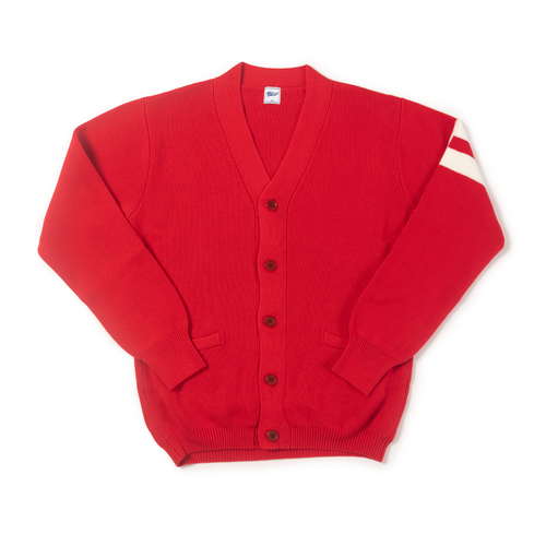 Solid Varsity Cotton Cardigan - Red