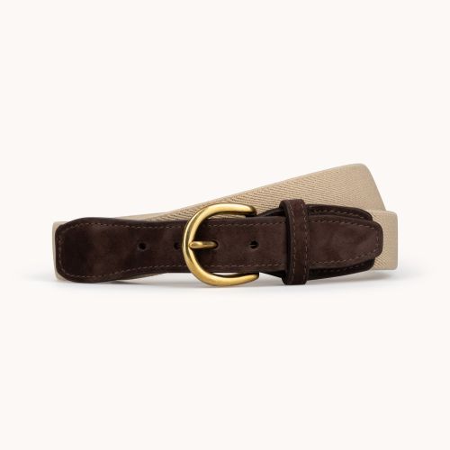 Webbed Canvas Suede Belt - Beige