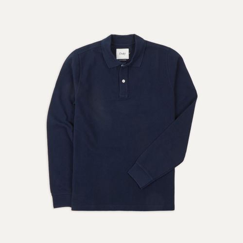 Navy Pique Cotton Long-Sleeve Polo Shirt