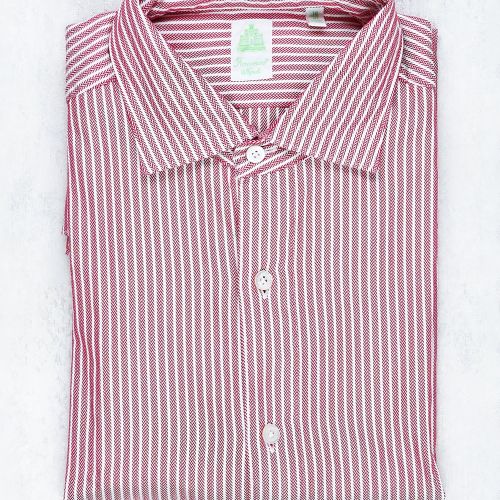 Finamore Red/White Stripe Cotton Spread Collar Shirt (NOS)