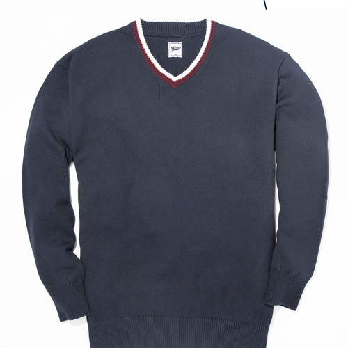 Tipped V-neck Sweater - Navy