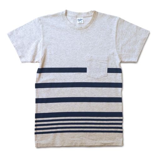 Narrow Wave Stripe Tee / Oatmeal/Navy