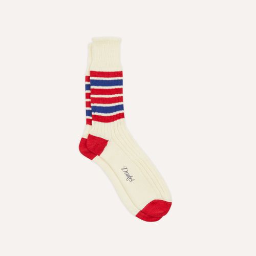 Ecru and Red Striped Cotton Sports Sock