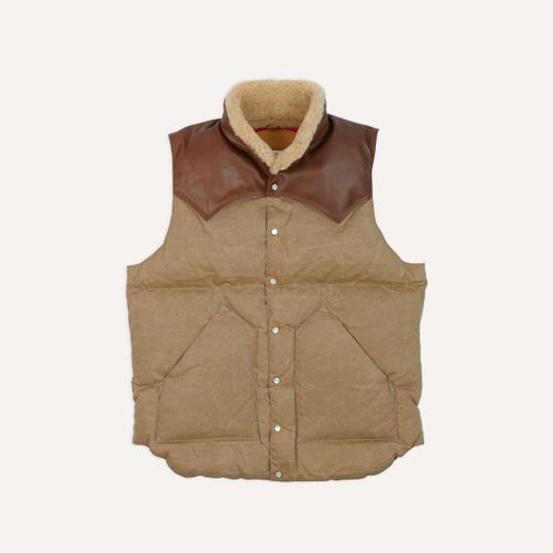 Rocky Mountain Featherbed for Drake's Brown Waxed Cotton Christy Down Vest with Shearling Collar