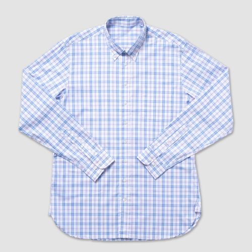 Cotton Long Sleeve Windowpane Shirt - Blue/pink