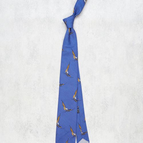 Drake's Blue Sailboat Pattern Silk/Cotton Tie (NOS)