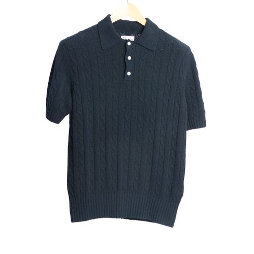 Short Sleeve Knitted Polo Navy Blue