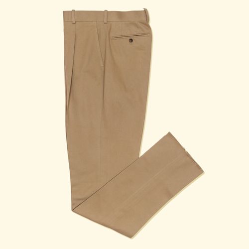 Brushed Cotton Pleated Trousers - Peanut KhakiBrushed Cotton Pleated Trousers - Peanut Khaki