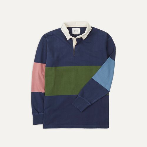 Navy, Olive, Pink and Blue Colour Block Cotton Rugby Shirt