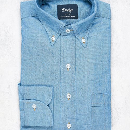 Drake's Light Blue Denim Cotton Button-down Shirt (NOS)