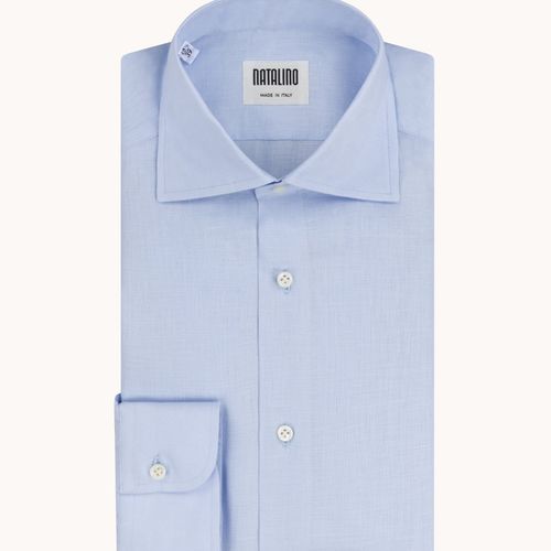 Spread Collar Shirt - Light Blue Linen