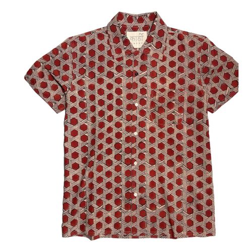 Chintan Short Sleeve Shirt Red & Tan