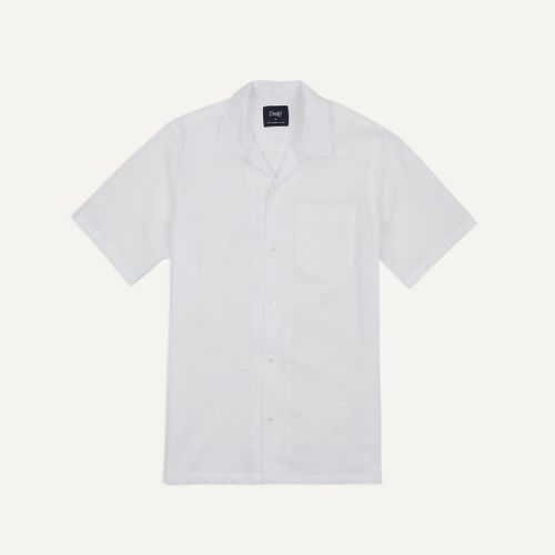 White Seersucker Camp Collar Short Sleeve Shirt