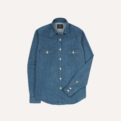 Stone Wash Denim Two-Pocket Western Shirt