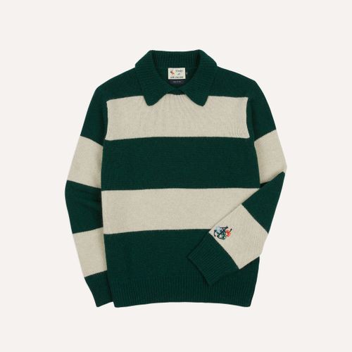 ALD / Drake's Green Striped Integral Collar Sweater