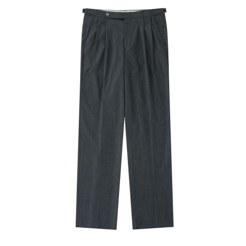 Bellief Wool Flannel 2 Pleat Relaxed Trousers- Dark Grey