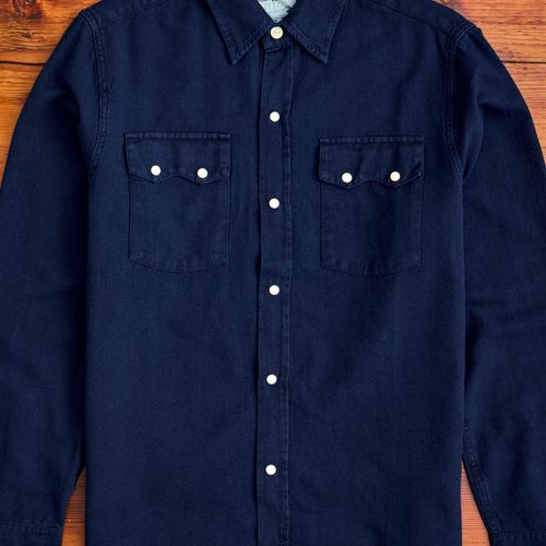 Yarn-Dyed Sateen Pearl Snap Shirt in Rinsed Indigo