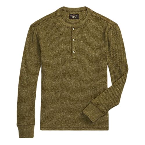 Waffle-Knit Henley Shirt Olive Heather