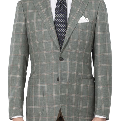 The Armoury by Ring Jacket Model 3 Green with White Peach Windowpane Wool Sport Coat (NOS)