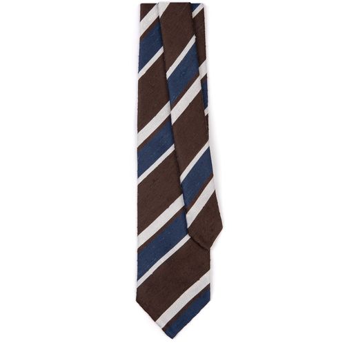 Bigi Shantung Silk Stripe Tie: Blue/Brown