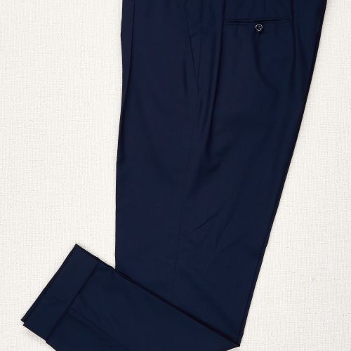 Ambrosi Napoli Navy Wool Single Pleat Trousers Bespoke (Pre-Owned)