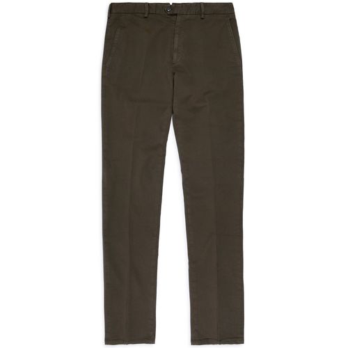 Trunk Welbeck Flat Front Cotton Trousers: Olive