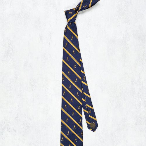 Brooks Brothers Navy with Yellow Stripe and Striding Man Pattern Silk Tie (Pre-Owned)