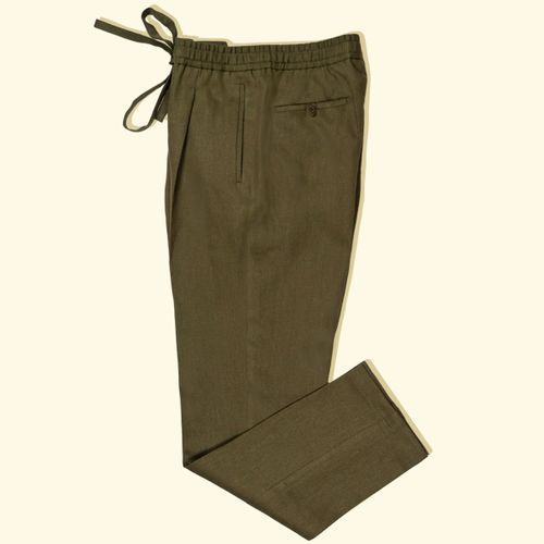 Linen Drawstring Trousers - OliveLinen Drawstring Trousers - Olive