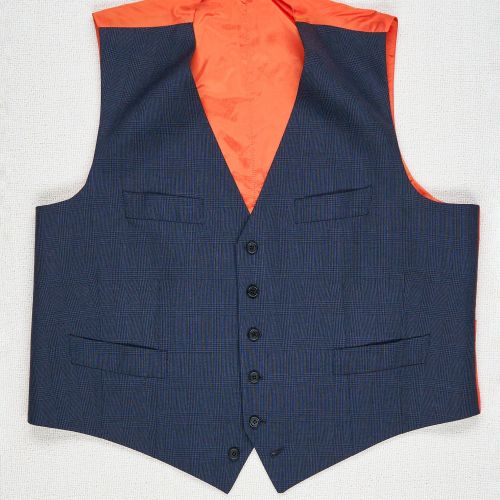 Orazio Luciano Blue with Black Check Wool Waistcoat Bespoke (Pre-Owned)