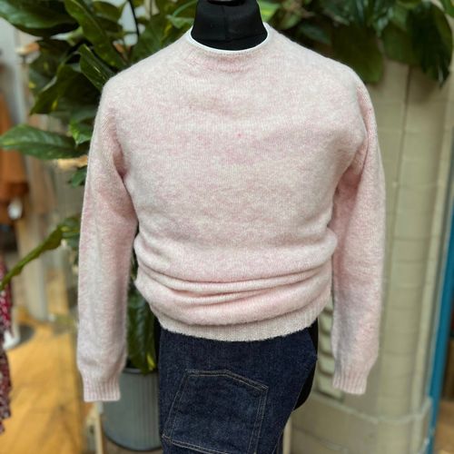 Harley Of Scotland Brushed Wool Crew Neck- Strawberry Sherbet