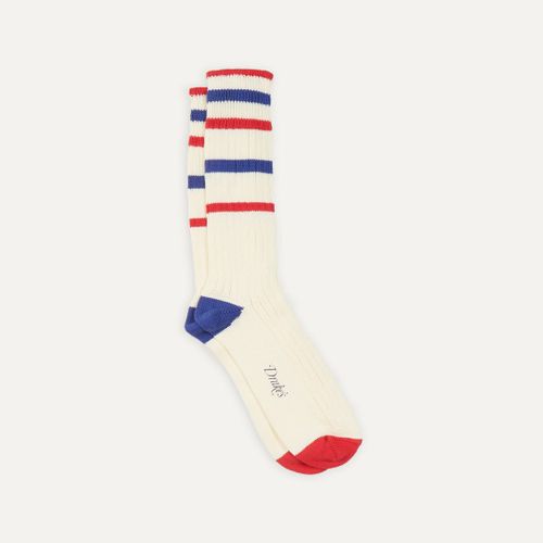 Ecru, Red and Navy Striped Sport Socks