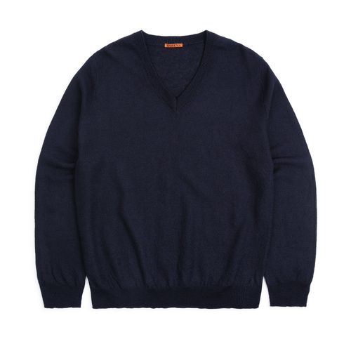 Barena Vignal Slissa Cotton Linen V-Neck Sweater: Navy