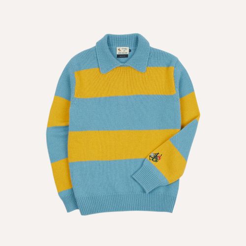 ALD / Drake's Blue Striped Integral Collar Sweater