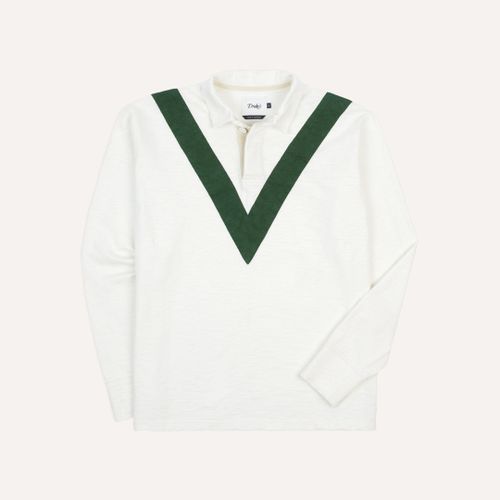 Ecru and Green Chevron Cotton Rugby Shirt