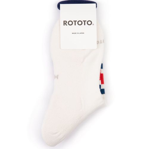 RoToTo Washi Cushion Stripe Crew Socks: Blue/Red