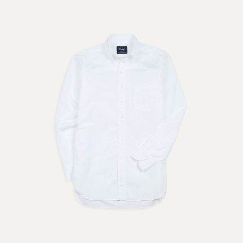 White Cotton Pocket Poplin Button-Down Shirt