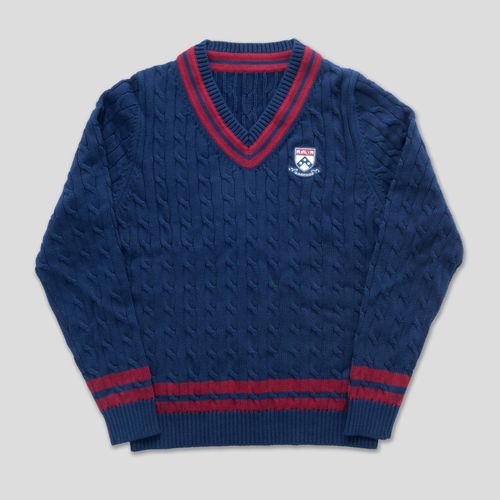 V Neck Cricket Sweater - Navy/burgundy