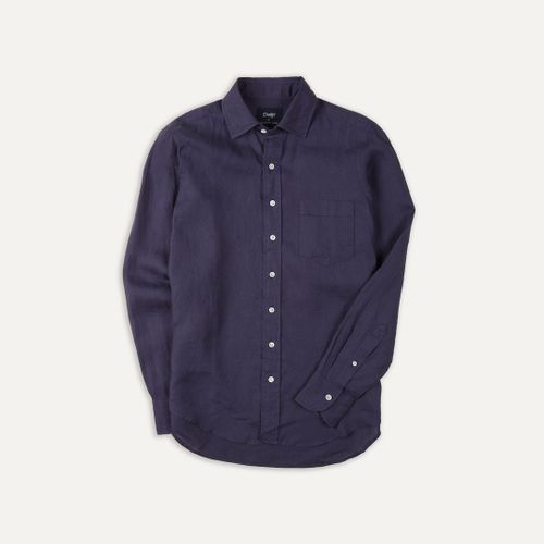 Washed Navy Linen Spread Collar Shirt