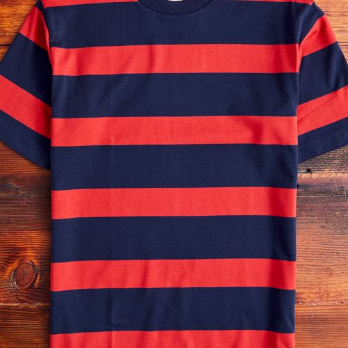 4089 Loopwheel Stripe Border Tee in Navy Red