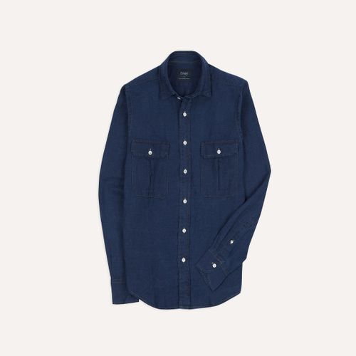 Blue Linen Two-Pocket Work Shirt